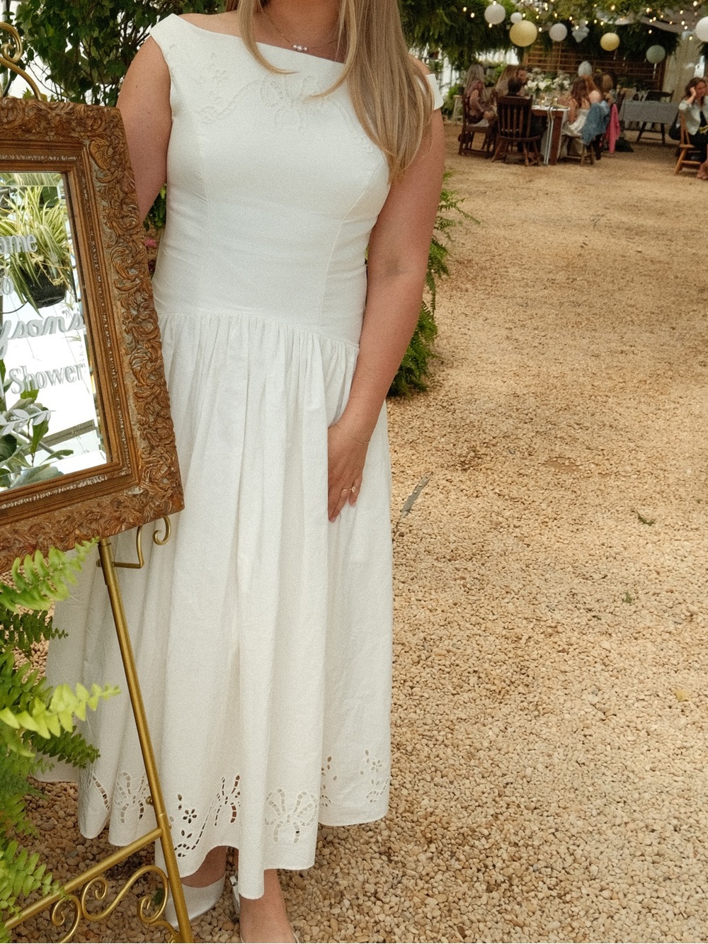 House of CB Lauren White Cotton Broderie Anglaise Boat Neck Maxi Dress - Picture 6 of 10